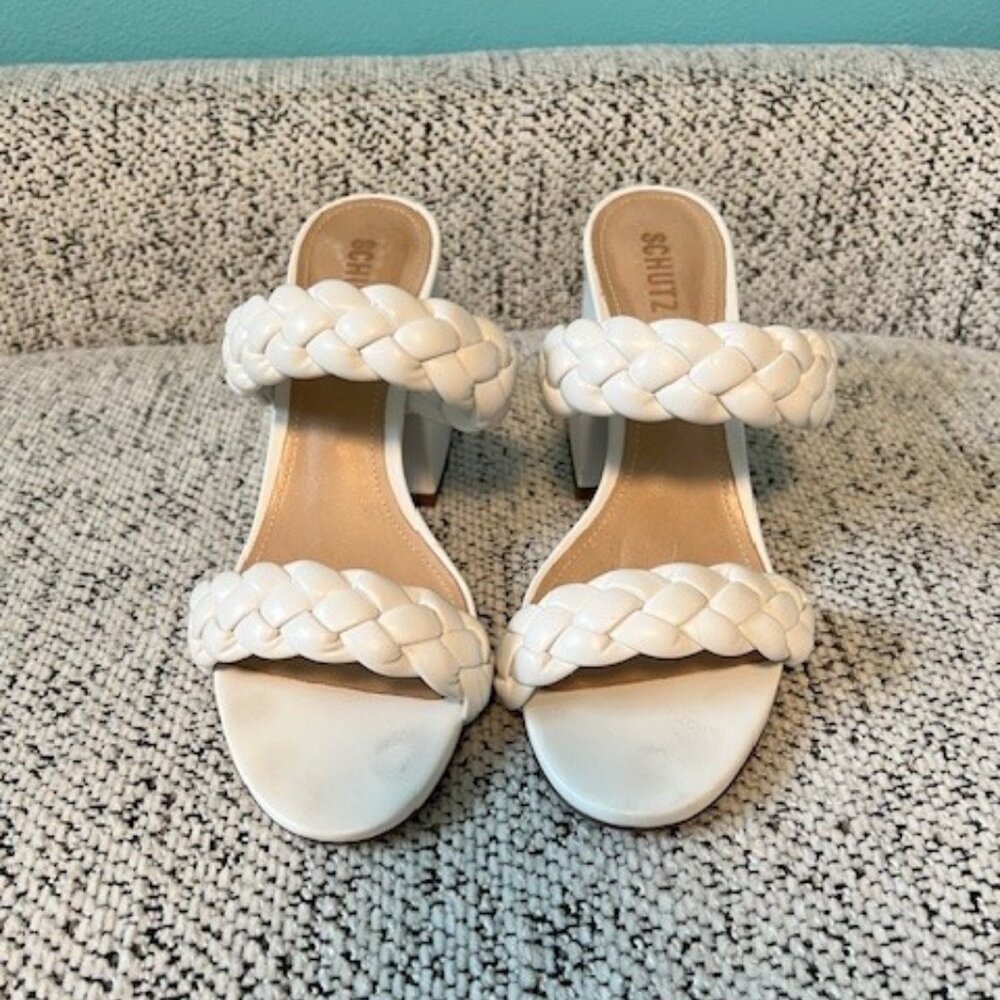 SCHUTZ Braided Strap Leather Sandals in White